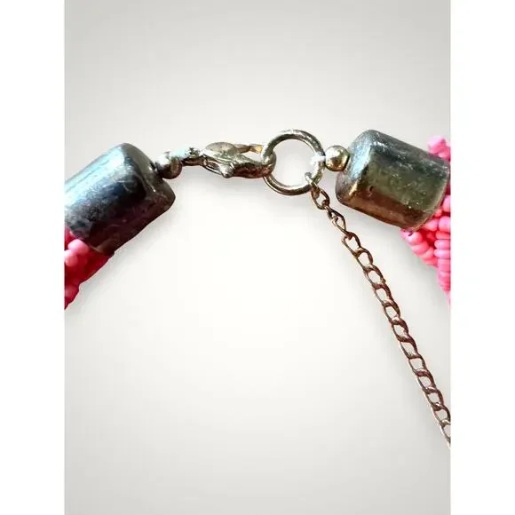 Vintage Salmon Pink Seed Bead Braided Multi Strand Chunky Statement Necklace 18" - Picture 4 of 7